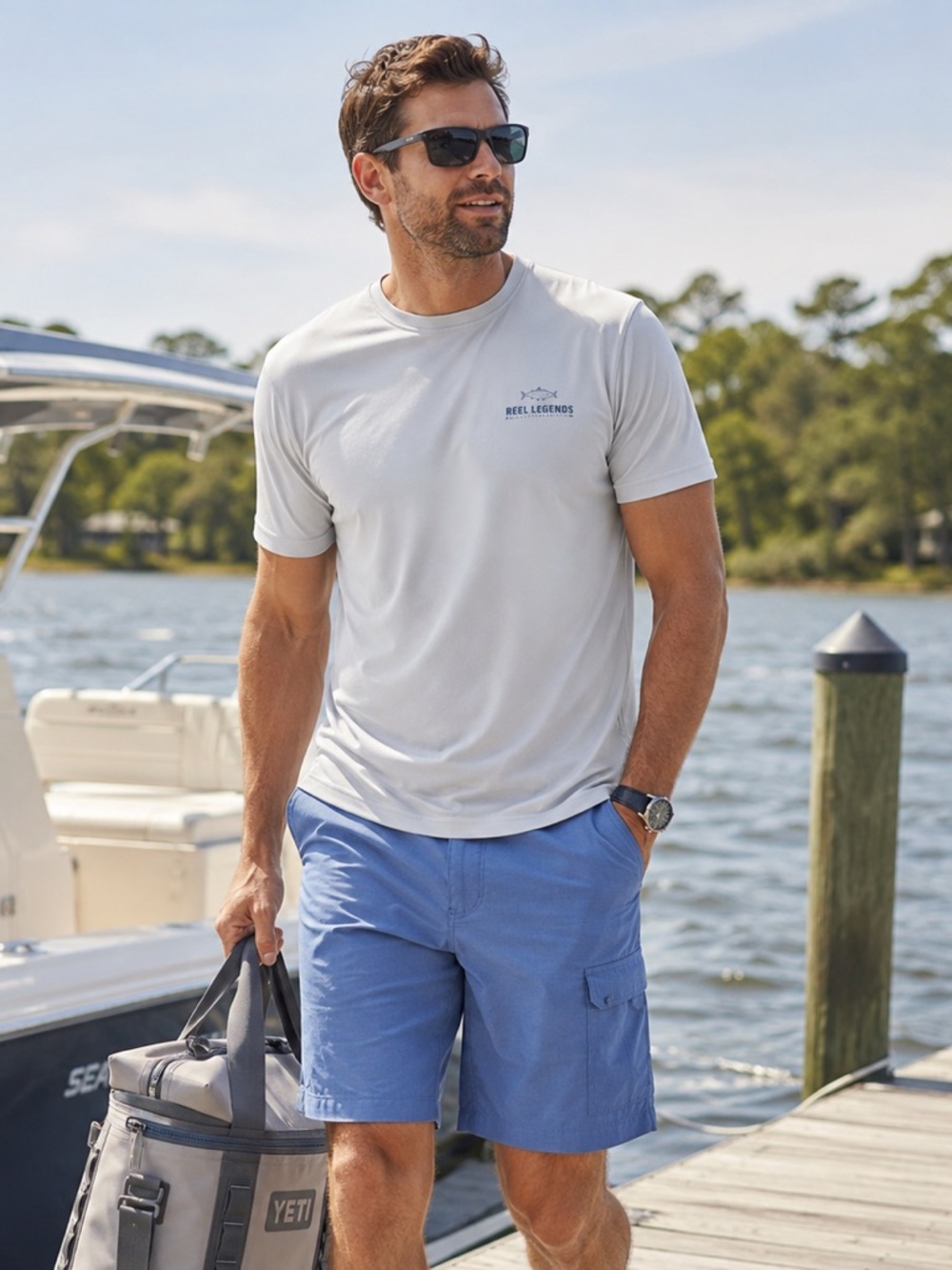 Reel Legends Mens 38 Freeline Performance Fishing Shorts Blue Quick Dry